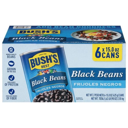 Bush's Black Beans 15 oz, 6 pk – front of package