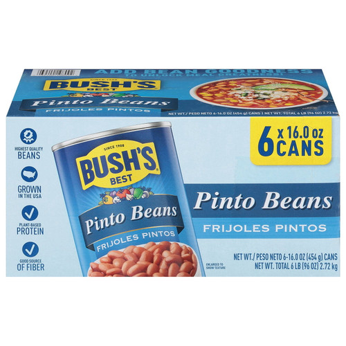 Bush's Pinto Beans 16 oz, 6 pk – front of package