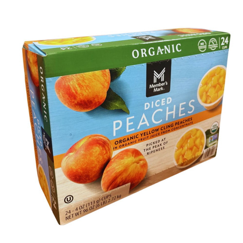 Member's Mark Organic Diced Peach Bowls, 4 oz, 24 pk – front of package
