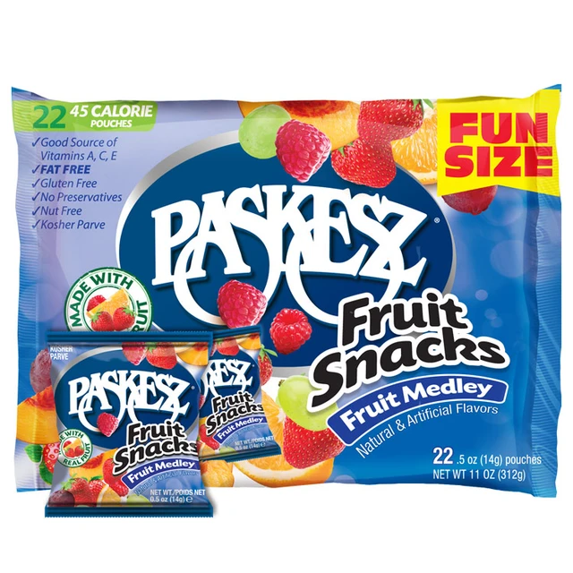 Paskesz Fruit Snacks Fruit Medley, 22 fun-size pouches
