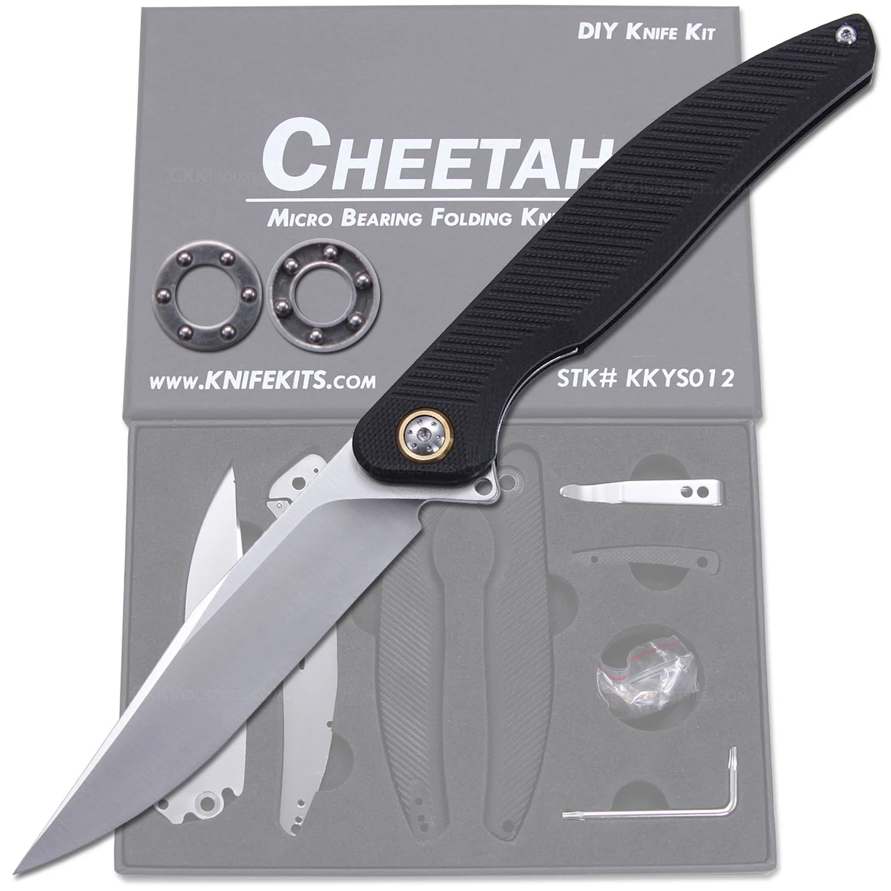 Cheetah Knife Kit - Dual Bearing Flipper Design - DIY Parts Kit w/Black G10 Handles