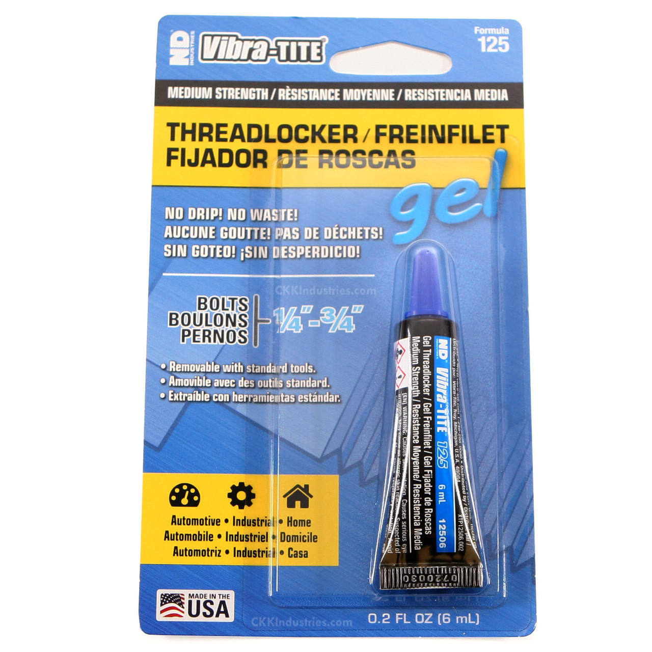 Vibra-Tite™ 125 Medium Strength Threadlocker Gel - (Removable) - 6 ml (0.2 oz)