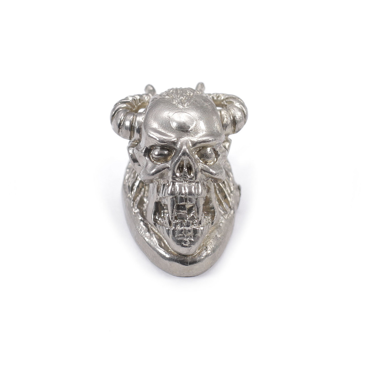 Horned Skull Pommel - Nickel Silver - 1.5in
