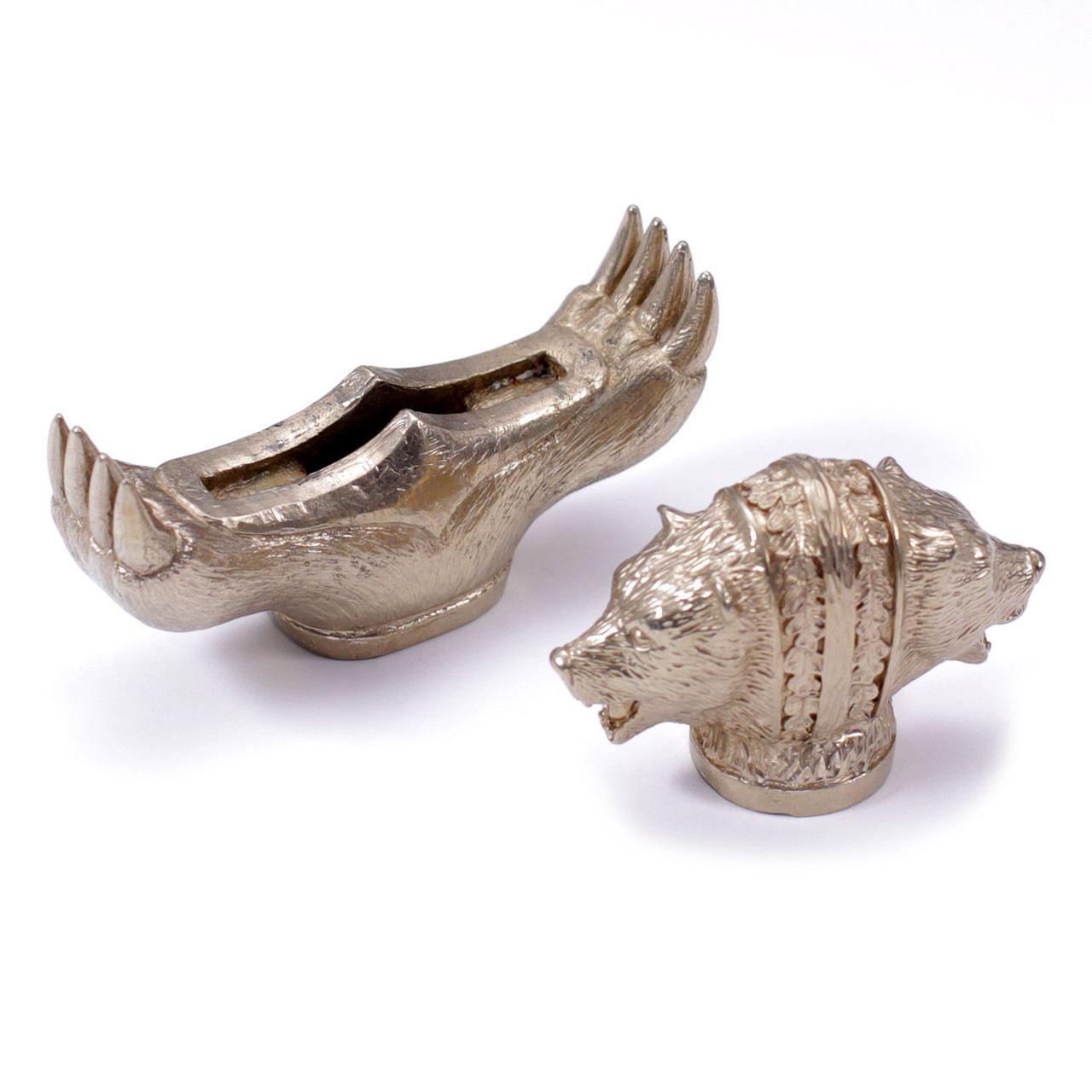Bear Head & Claws Sword Pommel & Guard Set - Nickel Silver