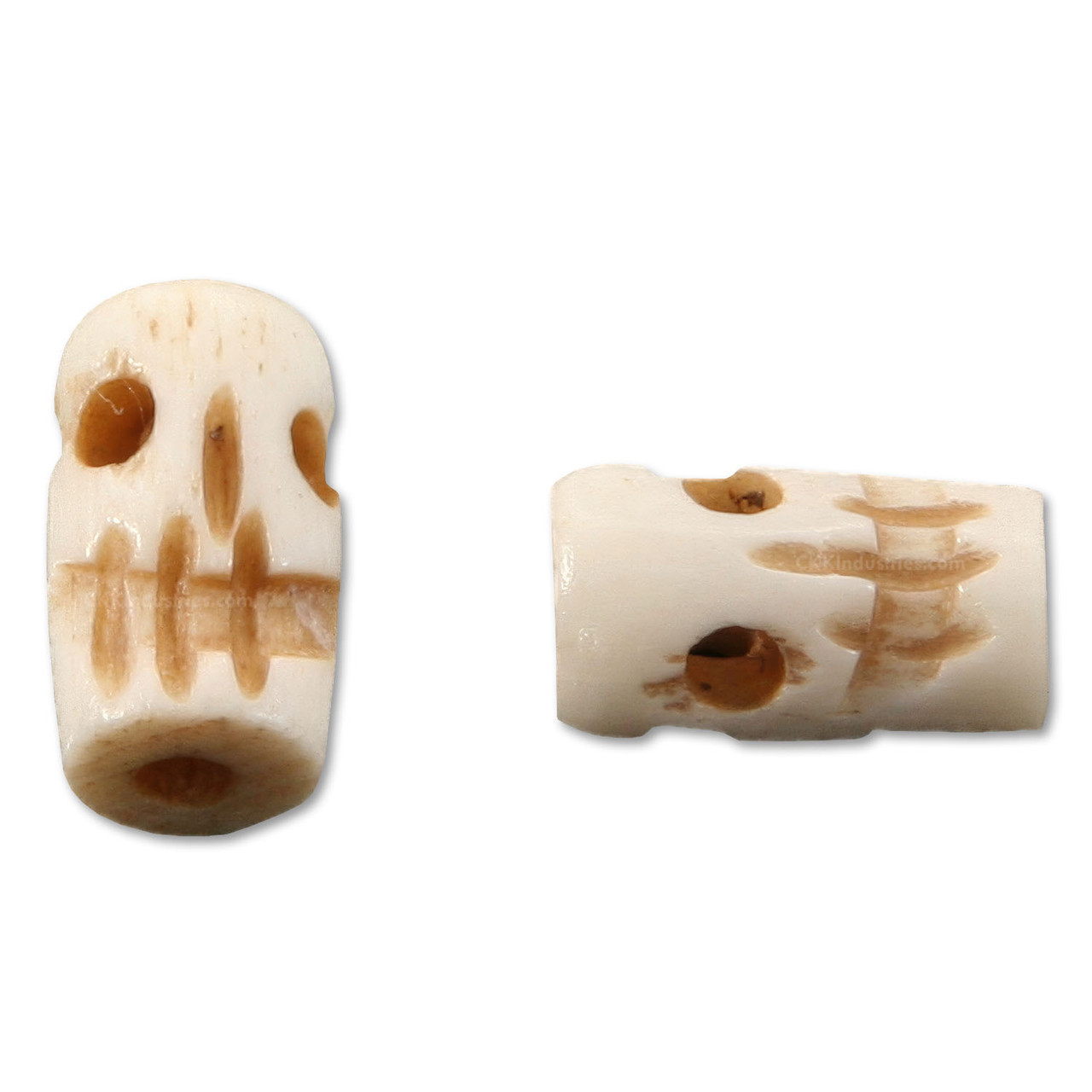 Bead - Skull - Carved Bone - Handmade - Dual Face - (2 pack)
