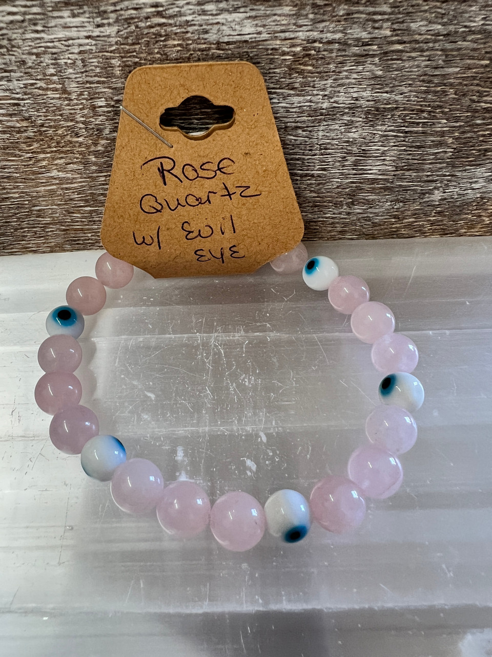 Rose Quartz - bracelet with evil eye - Dories Crystals And Things (Visions  and Dreams, LLC)