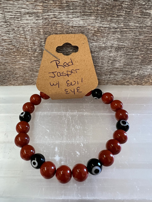 Red Jasper - bracelet with evil eye