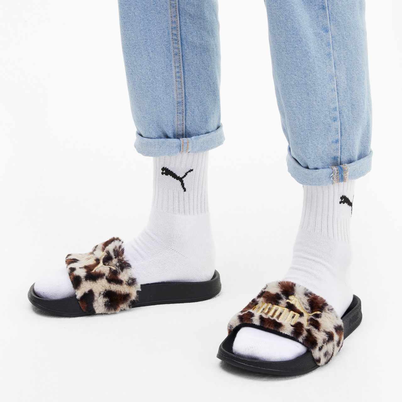 puma slides women's fur