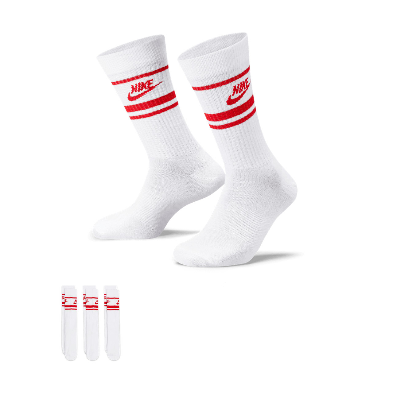 NIKE SPORTSWEAR ESSENTIAL SOCKS - WHITE/UNIVERSITY RED/UNIVERSITY RED