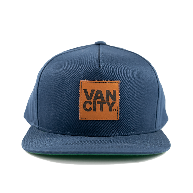 Leather Patch Navy 5 Panel Snapback - Navy