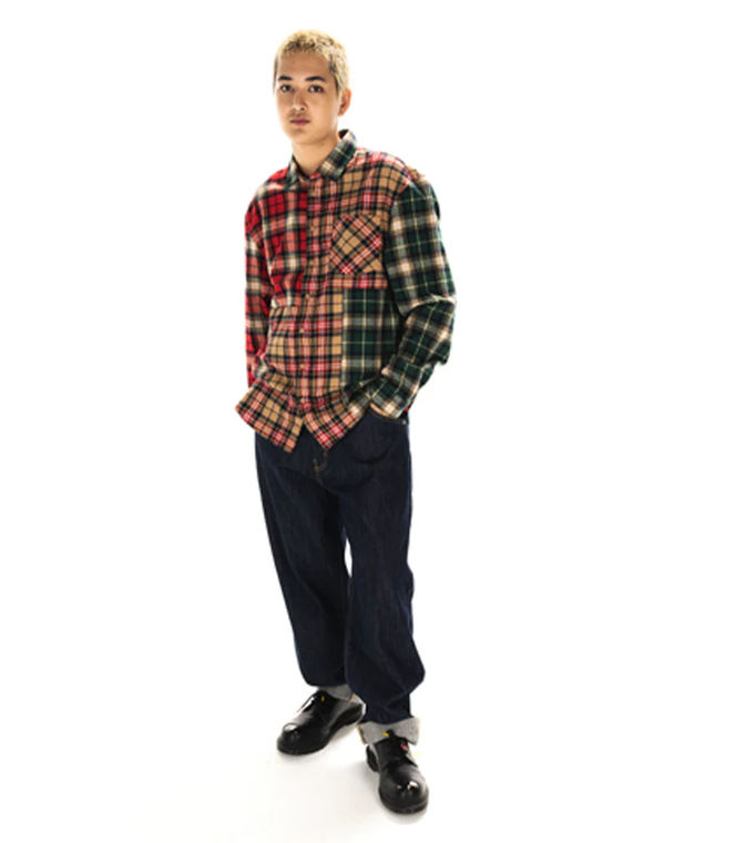 TAIKAN EVERYTHING PATCHWORK LONGSLEEVE SHIRT - SAND PINE RED