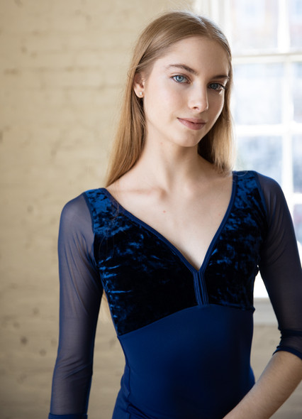 NAVY CRUSHED VELVET/MESH LEO