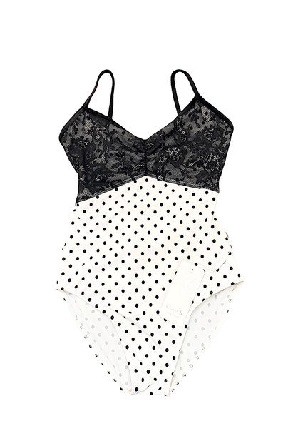BLACK LACE OVERLAY POLKA DOTS CAMI