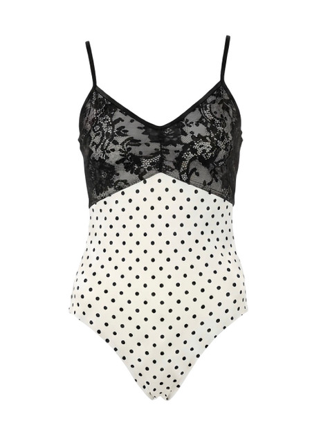 BLACK LACE OVERLAY POLKA DOTS CAMI