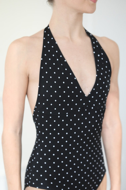 BLACK POLKA DOTS HALTER 