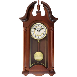 Bedford Clock Collection Delphine 27 Inch Mahogany Chiming Pendulum Wall Clock
