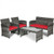 4 Pieces Patio Rattan Furniture Set with Cushions-Red - Color: Red