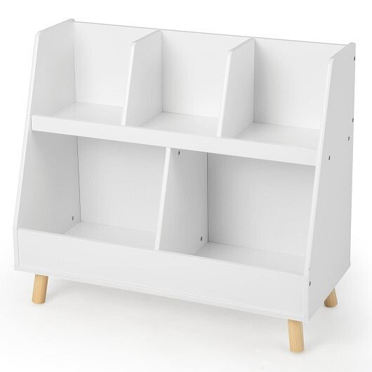 5-Cube Kids Bookshelf and Toy Organizer with Anti-Tipping Kits-White - Color: White