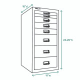 Bisley 8-Drawer Under-Desk MultiDrawer Steel Cabinet Front, Measurements