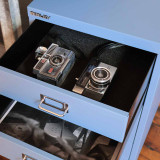 Bisley A3 MultiDrawer Foam Drawer Liner shown in blue drawer with cameras
