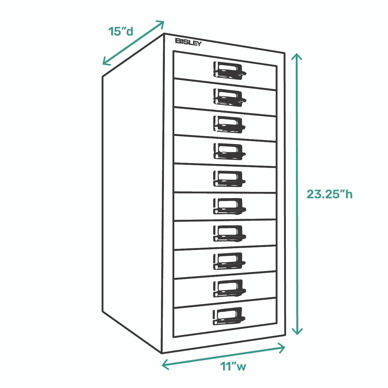 Bisley 10Drawer UnderDesk MultiDrawer Steel