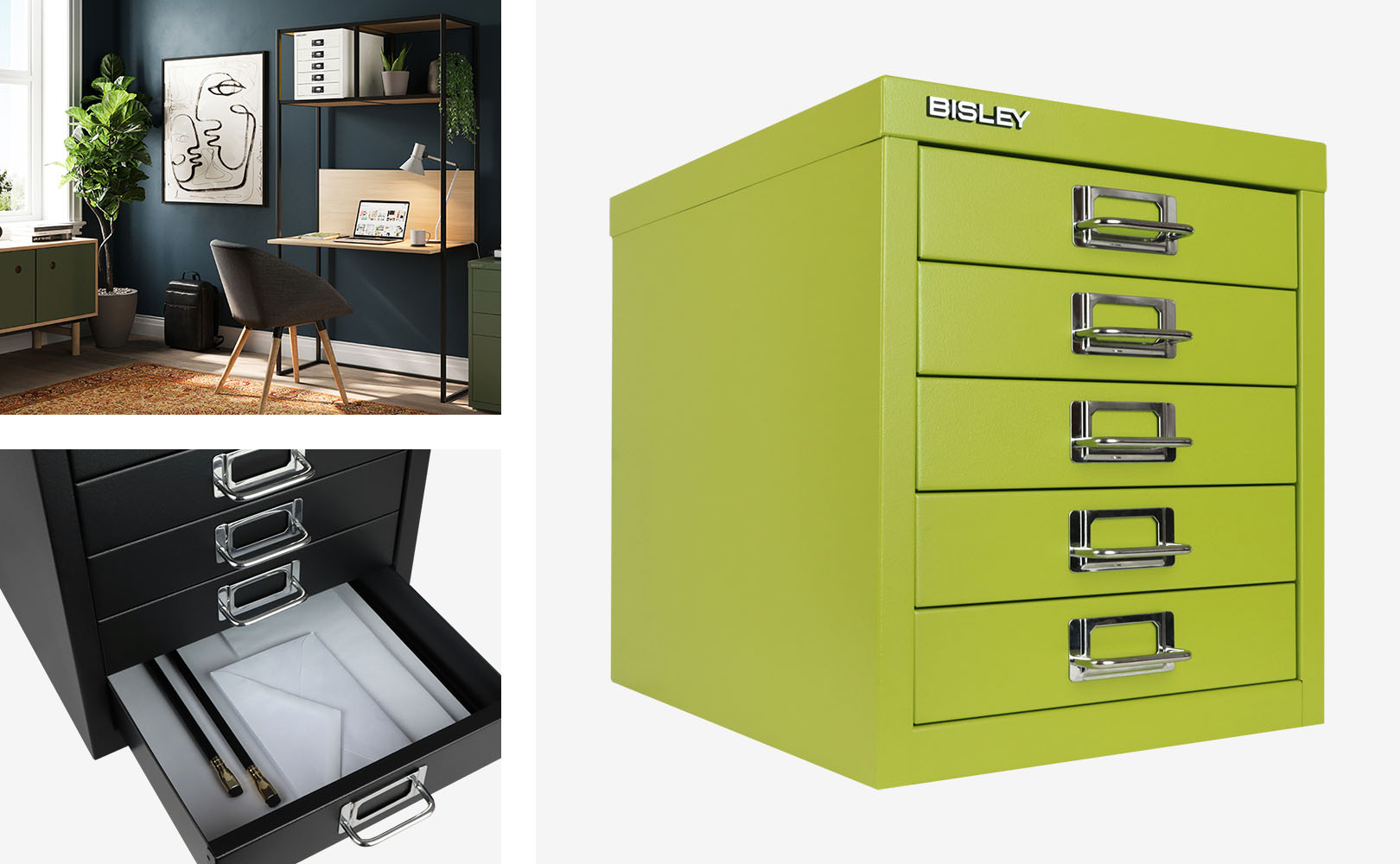Bisley 5-Drawer Steel Desktop Multidrawer Storage Cabinet, White - BDSMD5WH  