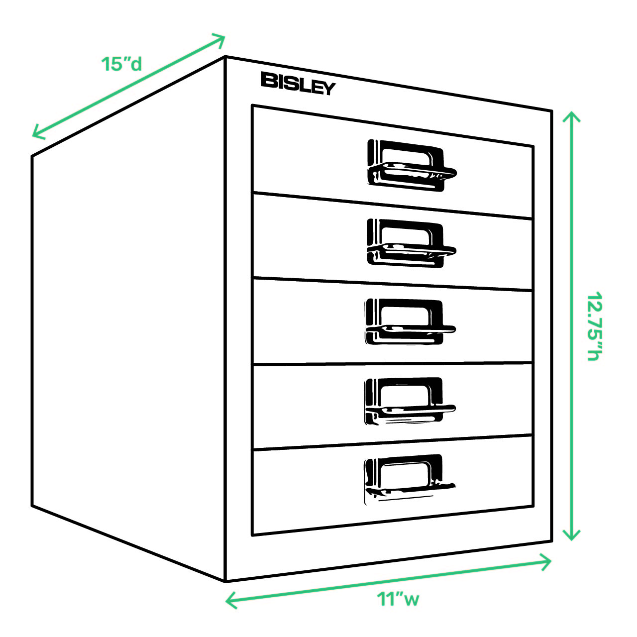 Bisley Multi-Drawer Cabinet 12 inches 5 Drawer Non-Locking Grey 12/5  H125NL-073 - Hunt Office Ireland