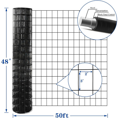 4' x 100' Welded Wire Dog Fence-14 ga. galvanized steel core; 12 ga after PVC-Coating, 2" x 4" Mesh