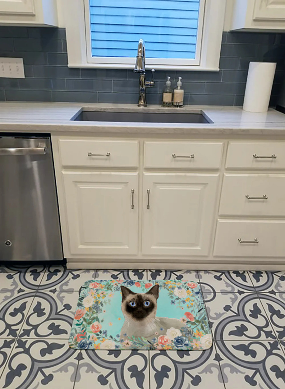 Floral Frame Siamese Cat Memory Foam Rug - Animal Decor