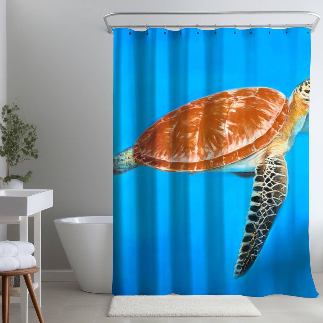 Swimming Red Sea Turtle Shower Curtain - Animal Decor
