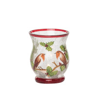 Robins On Holly Branch - LED Candle Holder Robins On Holly Branch - LED Candle Holder