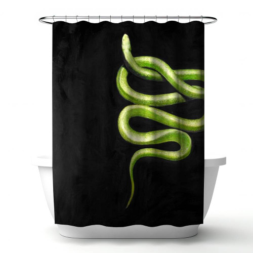 Green Snake on Black Shower Curtain