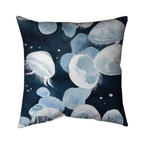 White Jellyfish on Blue Throw Pillow