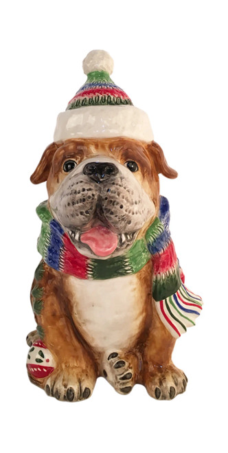 Christmas Bulldog Figurine - with Hat & Scarf