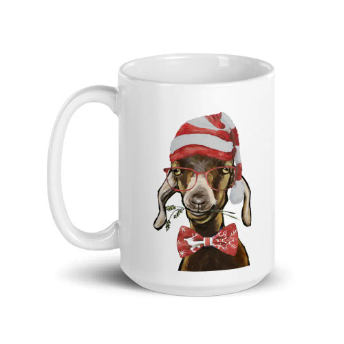 Goat Christmas Mug - Striped Hat & Bow Tie