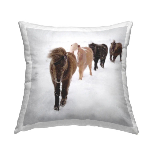 Winter Horse March Throw Pillow