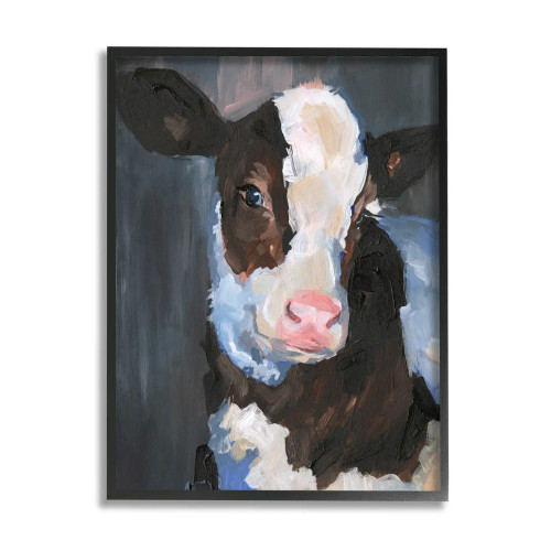 Black & White Calf Portrait w/Black Background Framed Art