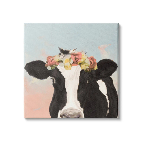 Spring Floral Cow Canvas Art Print