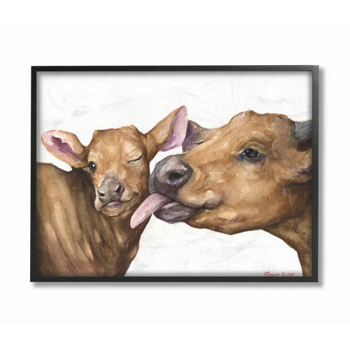 Brown Cow & Baby Framed Art Print