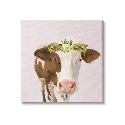 Floral Crown Cow Canvas Art Print