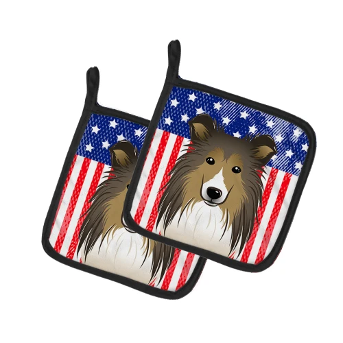 Patriotic Sheltie Potholder - Set of 2