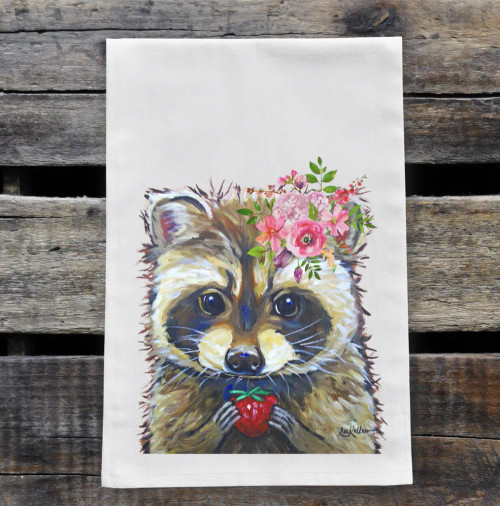 Spring Flower Raccoon Kitchen Towel