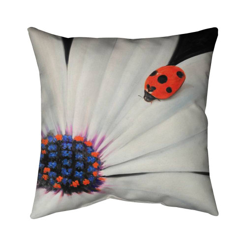 White Daisy Ladybug Throw Pillow