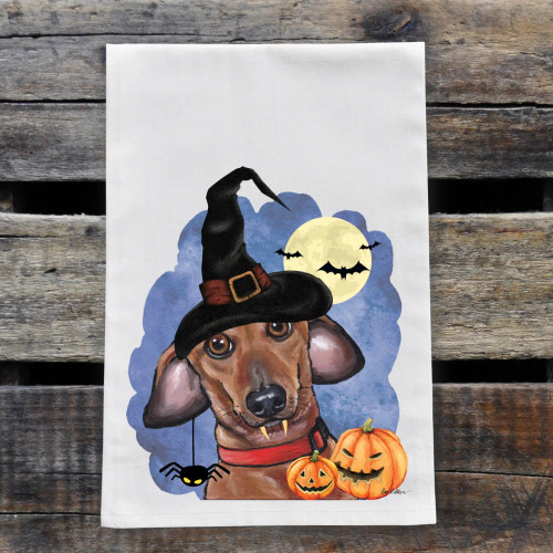 Witch Dachshund Halloween Kitchen Towel Witch Dachshund Halloween Kitchen Towel