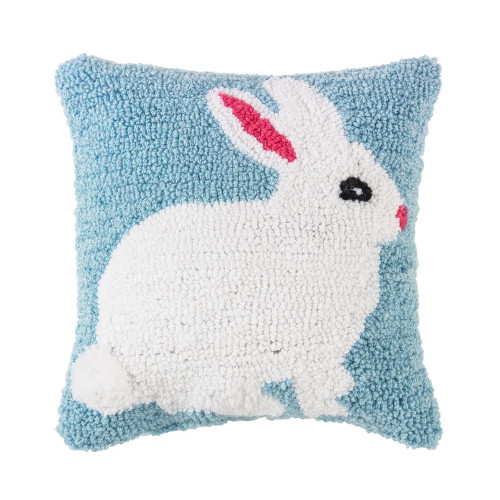 White Bunny on Blue Throw Pillow