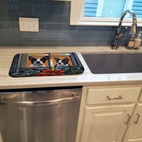 Waiting for Santa Boston Terrier Dish Drying Mat