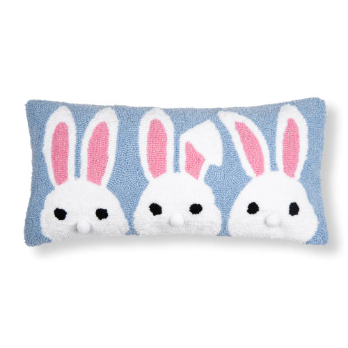 White Bunny Trio Hooked Throw Pillow