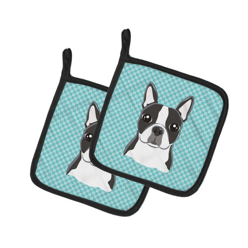 Chic Blue Boston Terrier Potholder - Set of 2