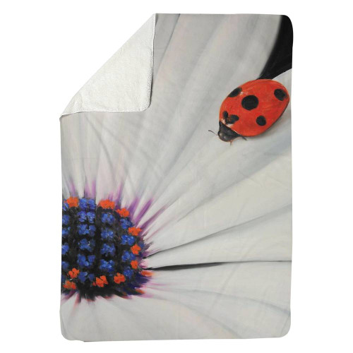 White Daisy Ladybug Throw Blanket