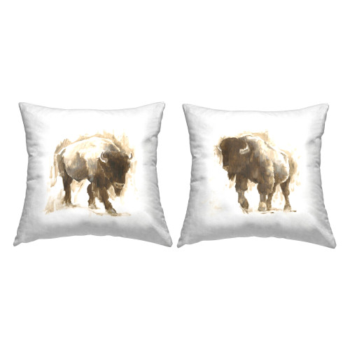 Abstract Bison Portrait Throw Pillows - Set of 2